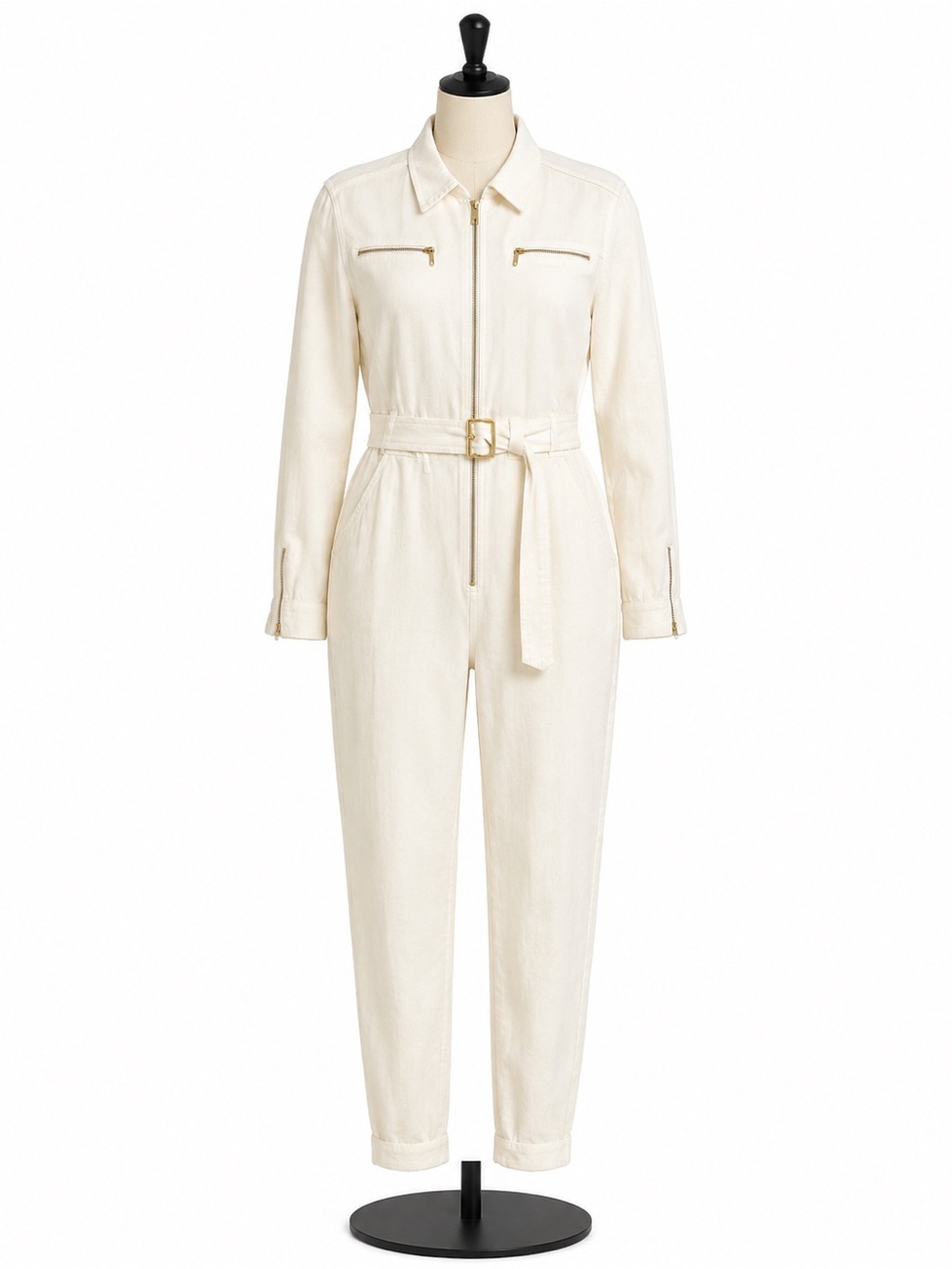WeWoreWhat Cream Belted Utility Jumpsuit
